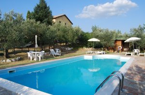  Dette typisk, umbriske landhus fra midten af 1800-tallet er efter en renovering blevet delt op i 4 hyggelige lejligheder. Det ligger på en bakketop i et landbrug med olivenlunde og vinbjerge, hvor d ...