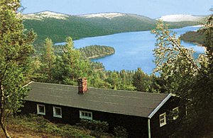  Hyggeligt hus, der ligger i kuperet terræn i skovområde. Nær N30510 og N30509. Udsigt over sø og fjeld. ...